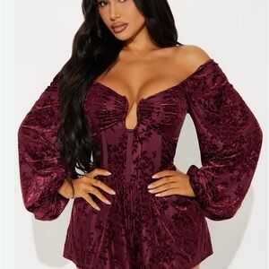 Fashion Nova Burgundy Velvet Romper